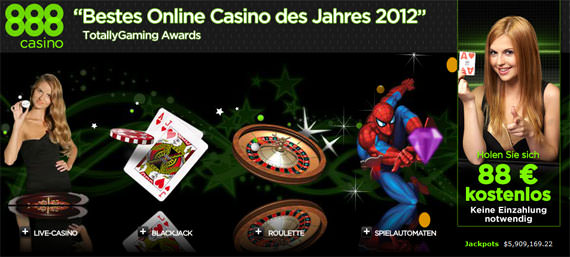 Screenshot von der Homepage des 888 Casinos