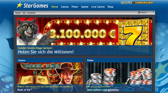 Screenshot der Stargames Homepage